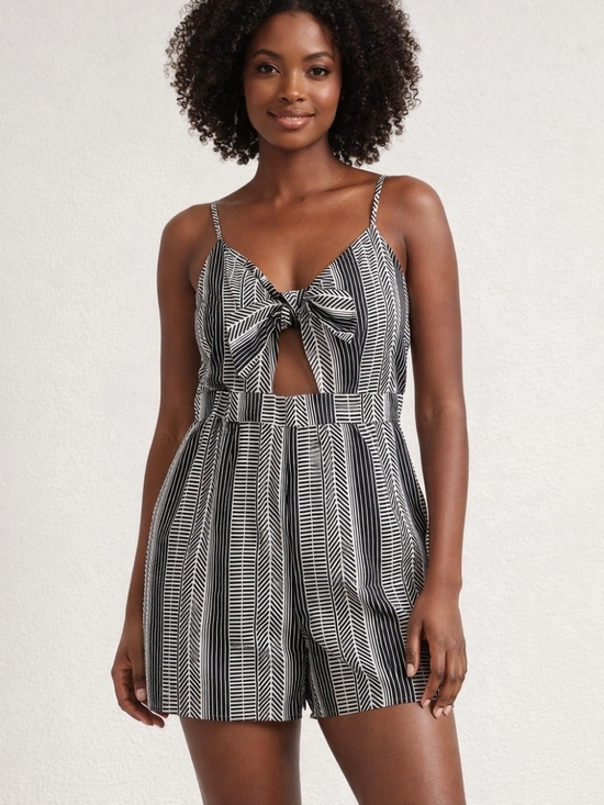 Blue Rain Pants - Blue Rain Black and White Striped Tie-Front Romper